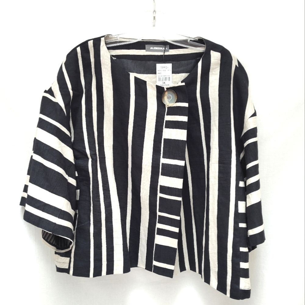 NEW Alembika striped blazer jacket 2X 3X plus size linen cotton new summer